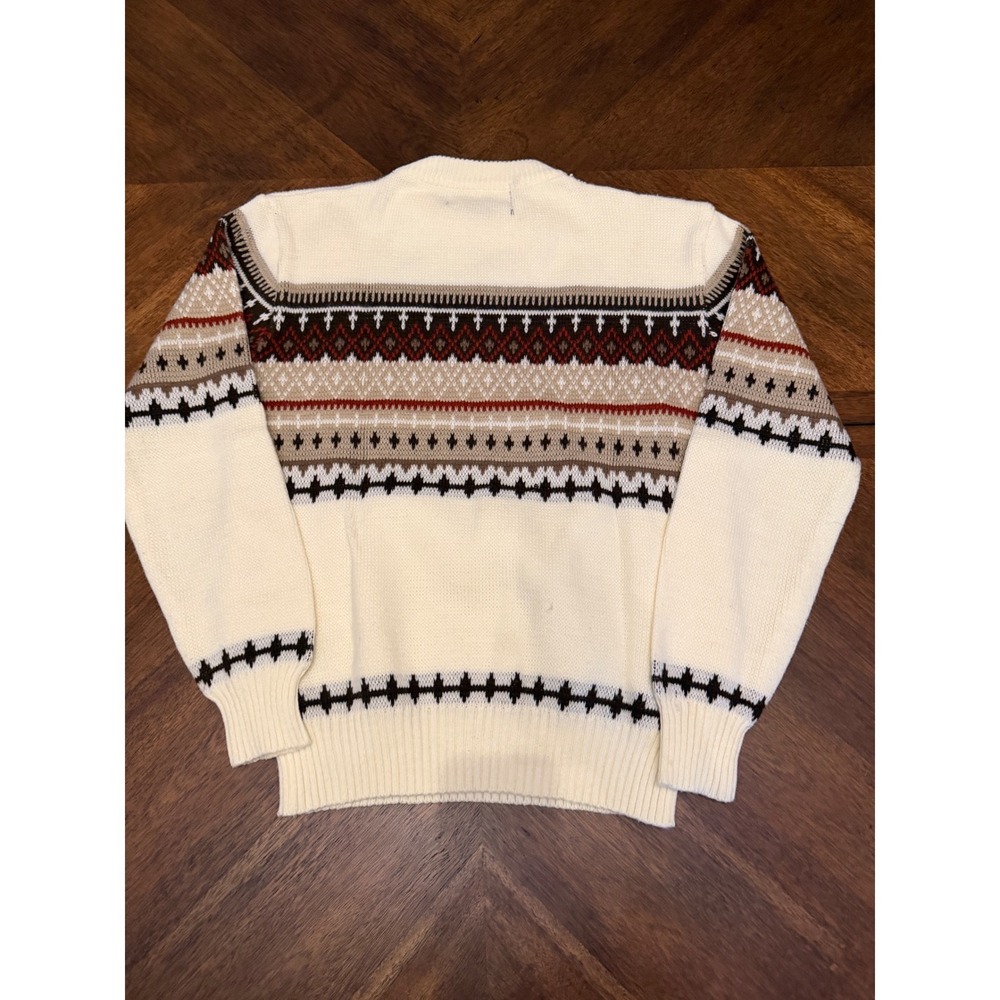 Vintage Alvin Josef Fair Isle Sweater Mens Medium Cream Acrylic Knit Crewneck